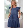imageluvamia 2025 Denim Dress for Women Summer Babydoll Sleeveless Ruffle Sleeve Mini Dresses Loose Flowy Swing Pleated DressReef Blue