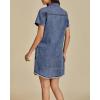 imageluvamia Denim Dresses for Women Distressed Summer Short Sleeve Button Down Collared Raw Hem Jean Shirt Dress with PocketBay Blue