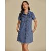imageluvamia Denim Dresses for Women Distressed Summer Short Sleeve Button Down Collared Raw Hem Jean Shirt Dress with PocketBay Blue
