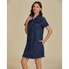 imageluvamia Denim Dresses for Women Distressed Summer Short Sleeve Button Down Collared Raw Hem Jean Shirt Dress with PocketDarkness Blue