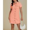 imageluvamia Denim Dresses for Women Distressed Summer Short Sleeve Button Down Collared Raw Hem Jean Shirt Dress with PocketPeach Coral