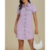 imageluvamia Denim Dresses for Women Distressed Summer Short Sleeve Button Down Collared Raw Hem Jean Shirt Dress with PocketPink Lavender