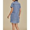 imageluvamia Denim Dresses for Women Distressed Summer Short Sleeve Button Down Collared Raw Hem Jean Shirt Dress with PocketRoadknight Blue