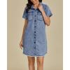 imageluvamia Denim Dresses for Women Distressed Summer Short Sleeve Button Down Collared Raw Hem Jean Shirt Dress with PocketRoadknight Blue