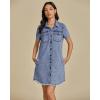 imageluvamia Denim Dresses for Women Distressed Summer Short Sleeve Button Down Collared Raw Hem Jean Shirt Dress with PocketRoadknight Blue