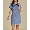 imageluvamia Denim Dresses for Women Distressed Summer Short Sleeve Button Down Collared Raw Hem Jean Shirt Dress with PocketRoadknight Blue
