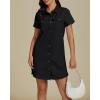 imageluvamia Denim Dresses for Women Distressed Summer Short Sleeve Button Down Collared Raw Hem Jean Shirt Dress with PocketTrue Black
