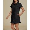 imageluvamia Denim Dresses for Women Distressed Summer Short Sleeve Button Down Collared Raw Hem Jean Shirt Dress with PocketTrue Black
