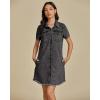 imageluvamia Denim Dresses for Women Distressed Summer Short Sleeve Button Down Collared Raw Hem Jean Shirt Dress with PocketWashed Black
