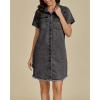 imageluvamia Denim Dresses for Women Distressed Summer Short Sleeve Button Down Collared Raw Hem Jean Shirt Dress with PocketWashed Black