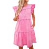 imageluvamia 2025 Denim Dress for Women Summer Babydoll Sleeveless Ruffle Sleeve Mini Dresses Loose Flowy Swing Pleated DressAurora Pink