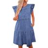 imageluvamia 2025 Denim Dress for Women Summer Babydoll Sleeveless Ruffle Sleeve Mini Dresses Loose Flowy Swing Pleated DressBay Blue