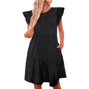 imageluvamia 2025 Denim Dress for Women Summer Babydoll Sleeveless Ruffle Sleeve Mini Dresses Loose Flowy Swing Pleated DressFoxy Gray