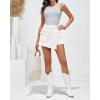 imageluvamia Denim Skorts for Woman Cargo Faux Wrap Jean Skort Skirts Stretchy High Waisted Skirt Shorts Country Concert WearCream White