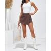 imageluvamia Denim Skorts for Woman Cargo Faux Wrap Jean Skort Skirts Stretchy High Waisted Skirt Shorts Country Concert WearPecan Brown