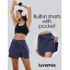 imageluvamia Tennis Skorts for Woman High Waisted Athletic Cargo Pull On Elastic Waist Stretchy Wrap Golf Skirts with ShortsNavy Blue