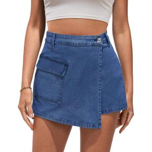 imageluvamia Denim Skorts for Woman Cargo Faux Wrap Jean Skort Skirts Stretchy High Waisted Skirt Shorts Country Concert WearBrilliant Blue