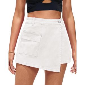 imageluvamia Denim Skorts for Woman Cargo Faux Wrap Jean Skort Skirts Stretchy High Waisted Skirt Shorts Country Concert WearCream White