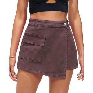 imageluvamia Denim Skorts for Woman Cargo Faux Wrap Jean Skort Skirts Stretchy High Waisted Skirt Shorts Country Concert WearPecan Brown
