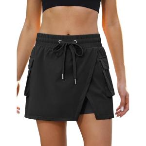 imageluvamia Tennis Skorts for Woman High Waisted Athletic Cargo Pull On Elastic Waist Stretchy Wrap Golf Skirts with ShortsBlack
