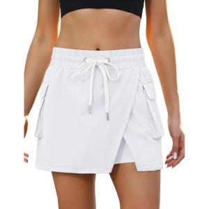 imageluvamia Tennis Skorts for Woman High Waisted Athletic Cargo Pull On Elastic Waist Stretchy Wrap Golf Skirts with ShortsCream White