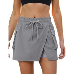 imageluvamia Tennis Skorts for Woman High Waisted Athletic Cargo Pull On Elastic Waist Stretchy Wrap Golf Skirts with ShortsFrost Gray