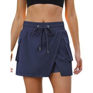 imageluvamia Tennis Skorts for Woman High Waisted Athletic Cargo Pull On Elastic Waist Stretchy Wrap Golf Skirts with ShortsNavy Blue