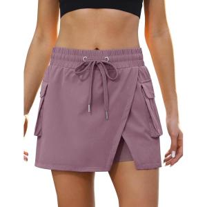 imageluvamia Tennis Skorts for Woman High Waisted Athletic Cargo Pull On Elastic Waist Stretchy Wrap Golf Skirts with ShortsNostalgia Rose