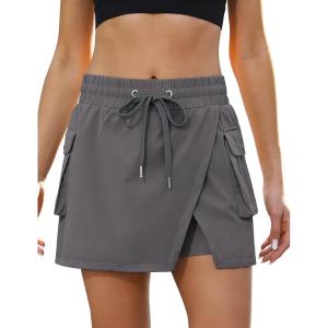 imageluvamia Tennis Skorts for Woman High Waisted Athletic Cargo Pull On Elastic Waist Stretchy Wrap Golf Skirts with ShortsPavement Gray