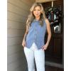 imageluvamia Denim Vest for Women Sleeveless Strechy Jean Vest Top Button Down Crewneck Casual Summer Western Tank WaistcoatSoft Sky Blue