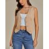 imageluvamia Vest Tops for Women Trendy Fashion Casual Summer Cropped Dressy Suit Vest Button Up Sleeveless Waistcoat VestsBeige