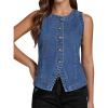 imageluvamia Denim Vest for Women Sleeveless Strechy Jean Vest Top Button Down Crewneck Casual Summer Western Tank WaistcoatMedium Blue