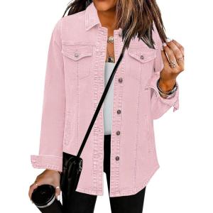 imageluvamia 2025 Jean Jackets for Women Fashion Denim Jacket Western Oversized Shacket Jacket Button Up with PocketsBlush Pink