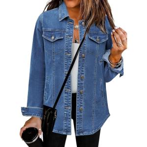 imageluvamia 2025 Jean Jackets for Women Fashion Denim Jacket Western Oversized Shacket Jacket Button Up with PocketsClassic Blue