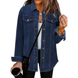 imageluvamia 2025 Jean Jackets for Women Fashion Denim Jacket Western Oversized Shacket Jacket Button Up with PocketsDark Blue