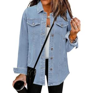 imageluvamia 2025 Jean Jackets for Women Fashion Denim Jacket Western Oversized Shacket Jacket Button Up with PocketsLakeside Blue