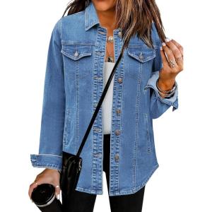 imageluvamia 2025 Jean Jackets for Women Fashion Denim Jacket Western Oversized Shacket Jacket Button Up with PocketsMedium Blue