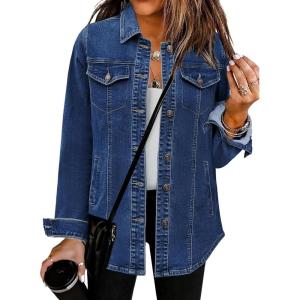imageluvamia 2025 Jean Jackets for Women Fashion Denim Jacket Western Oversized Shacket Jacket Button Up with PocketsNightfall Blue