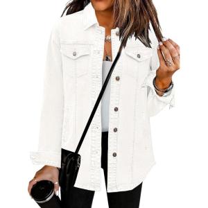 imageluvamia 2025 Jean Jackets for Women Fashion Denim Jacket Western Oversized Shacket Jacket Button Up with PocketsOffwhite