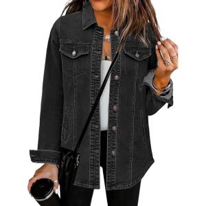 imageluvamia 2025 Jean Jackets for Women Fashion Denim Jacket Western Oversized Shacket Jacket Button Up with PocketsWashed Black