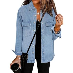 imageluvamia 2025 Spring Jean Jackets for Women Fashion Oversized Button Down Denim Jacket Western Shacket Jacket with PocketsAiry Blue