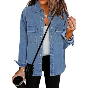 imageluvamia 2025 Spring Jean Jackets for Women Fashion Oversized Button Down Denim Jacket Western Shacket Jacket with PocketsBright Blue