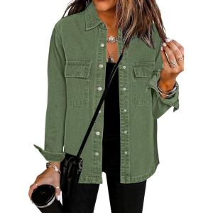imageluvamia 2025 Spring Jean Jackets for Women Fashion Oversized Button Down Denim Jacket Western Shacket Jacket with PocketsElm Green
