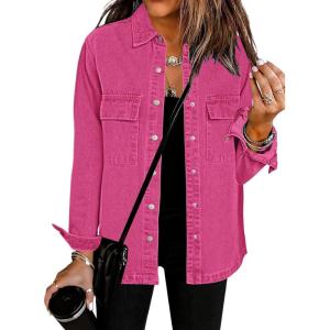 imageluvamia 2025 Spring Jean Jackets for Women Fashion Oversized Button Down Denim Jacket Western Shacket Jacket with PocketsHot Pink