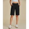imageluvamia Bermuda Shorts for Women Knee Length High Waisted Cotton Elastic Wasit Summer Dressy Casual Long Chino ShortsBlack