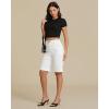 imageluvamia Bermuda Shorts for Women Knee Length High Waisted Cotton Elastic Wasit Summer Dressy Casual Long Chino ShortsCream White
