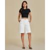 imageluvamia Bermuda Shorts for Women Knee Length High Waisted Cotton Elastic Wasit Summer Dressy Casual Long Chino ShortsCream White