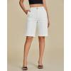 imageluvamia Bermuda Shorts for Women Knee Length High Waisted Cotton Elastic Wasit Summer Dressy Casual Long Chino ShortsCream White