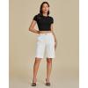 imageluvamia Bermuda Shorts for Women Knee Length High Waisted Cotton Elastic Wasit Summer Dressy Casual Long Chino ShortsCream White