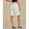 imageluvamia Bermuda Shorts for Women Knee Length High Waisted Cotton Elastic Wasit Summer Dressy Casual Long Chino ShortsCream White